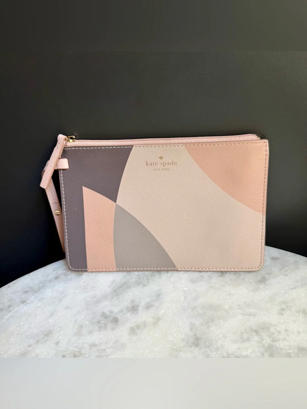 Kate Spade Zip Pouch Set of 2 - Geometric Leather Wristlet & Printed Clutch